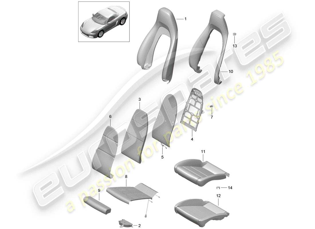 porsche 2019 (718 boxster) foam part seat covers parts diagram