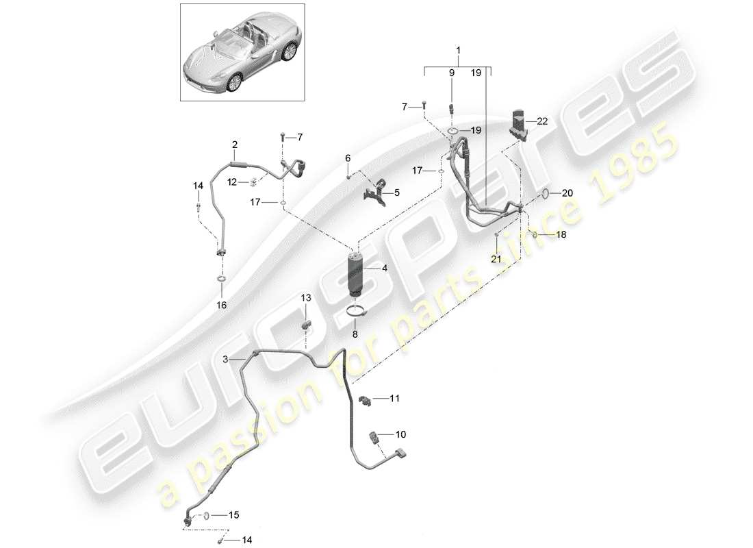 porsche 2018 (718 boxster) refrigerant circuit refrigerant line drier parts diagram