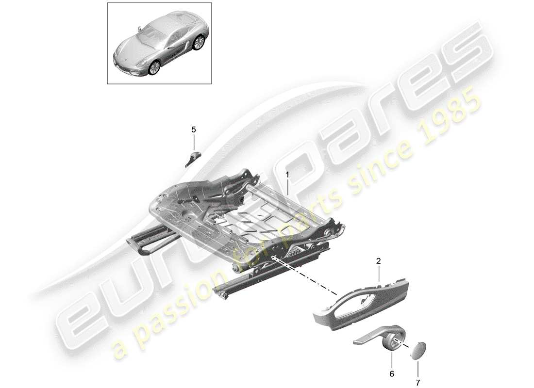 porsche 2016 (981 cayman) seat frame sports seat plus accessories part diagram