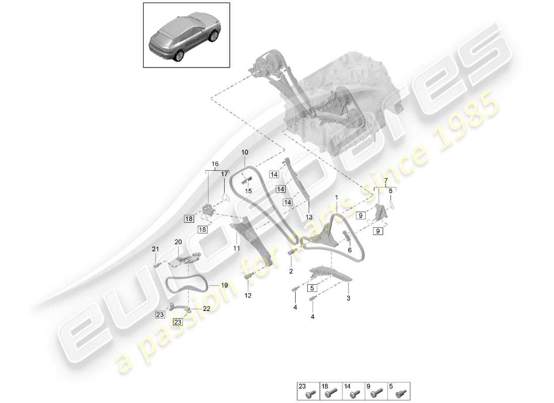 porsche 2019 (macan) timing chain slide rail chain tensioner part diagram
