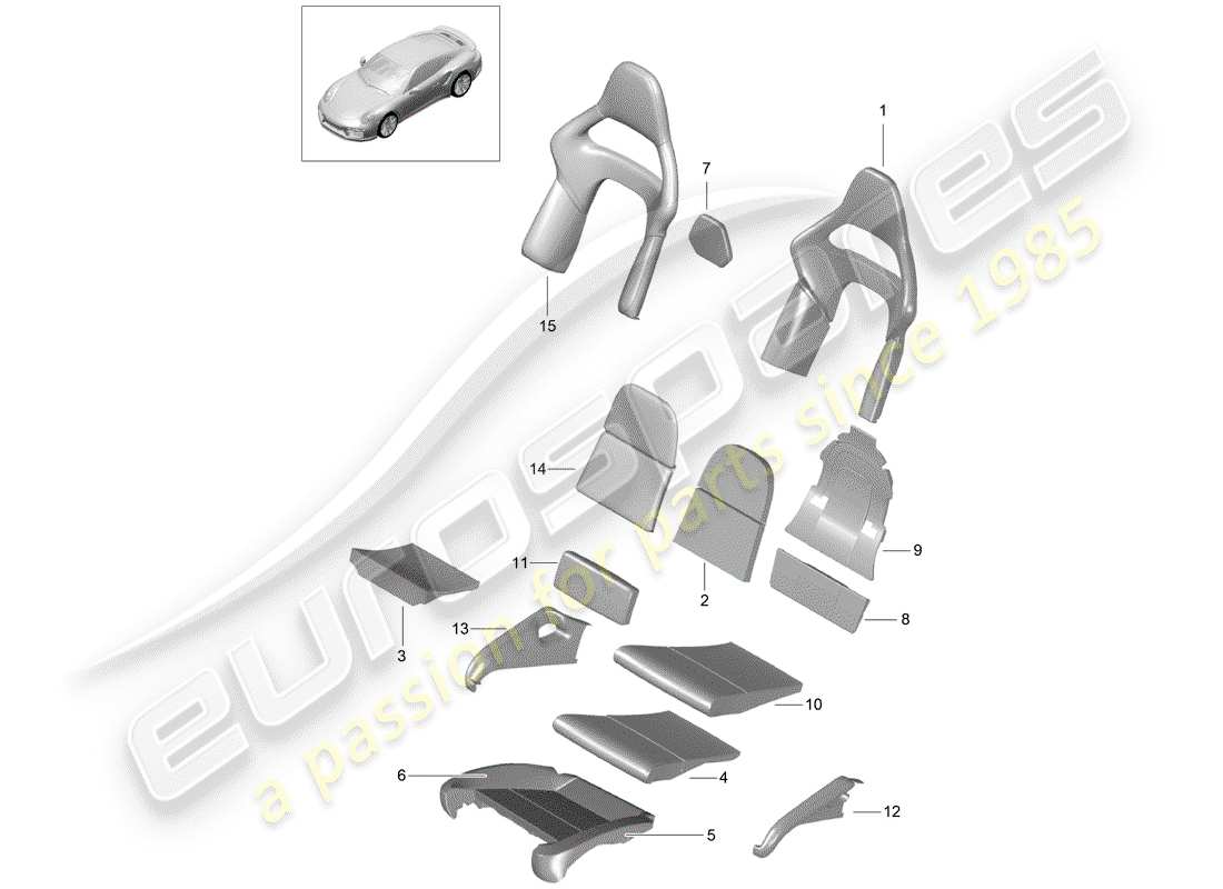 porsche 2014 (991-1 turbo) foam part seat covers seat and backrest surface bucket seat folding d - mj 2017>> part diagram