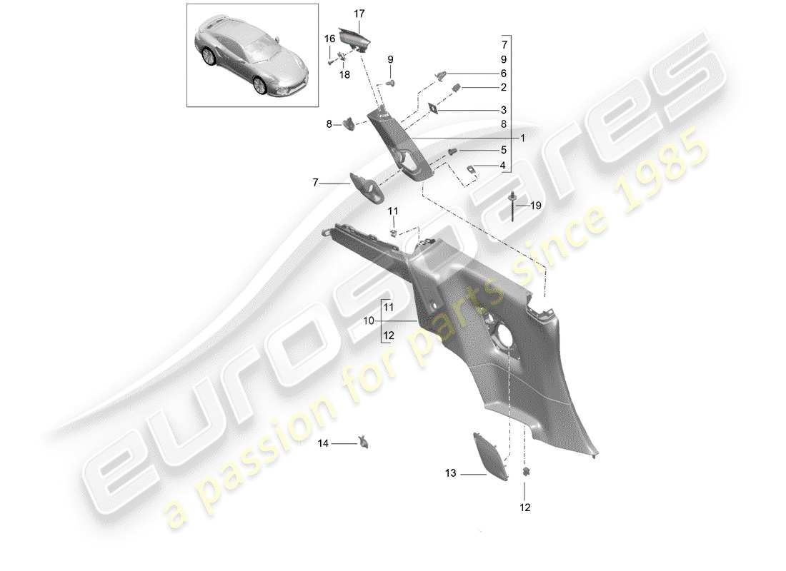 porsche 2014 (991-1 turbo) side panel trim b-pillar d - mj 2017>> part diagram