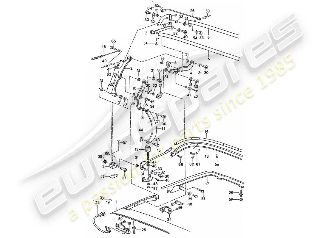 porsche 1992 (968) top frame part diagram