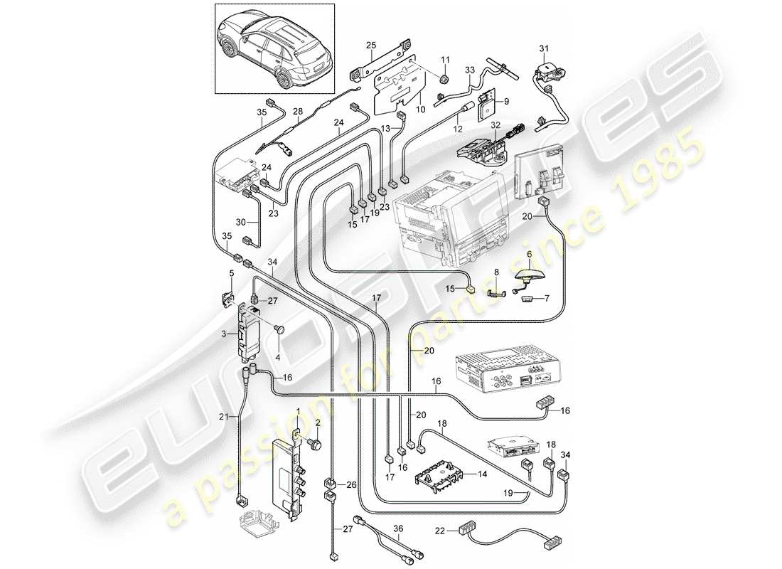 porsche 2013 (cayenne e2 92a) aerial amplifier aerial connecting line d >>- mj 2016 part diagram