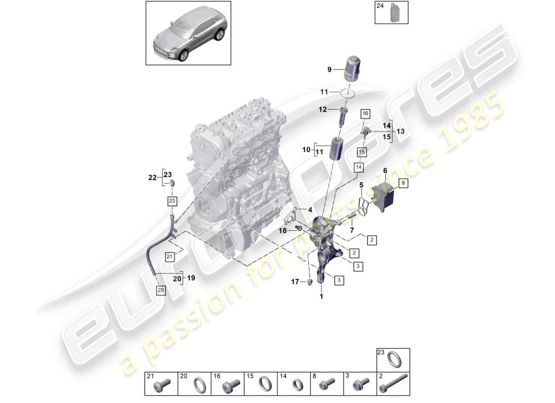 porsche 2019 (macan) oil filter console oil cooler part diagram