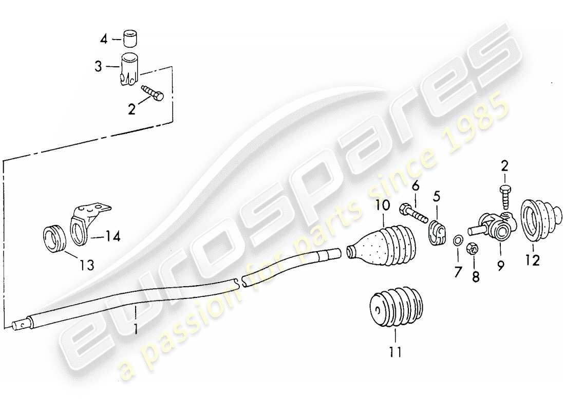porsche 1972 (911) selector shaft - and - shift rod coupling part diagram