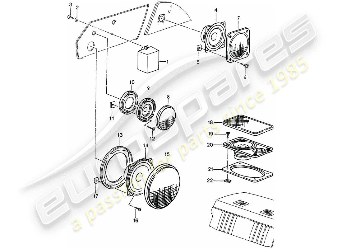 porsche 1991 (964) loudspeaker parts diagram