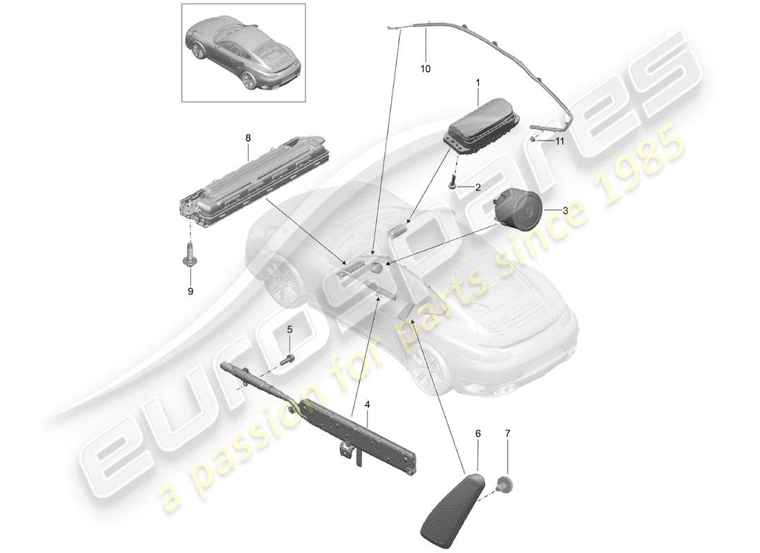porsche 991 turbo (2014) airbag parts diagram