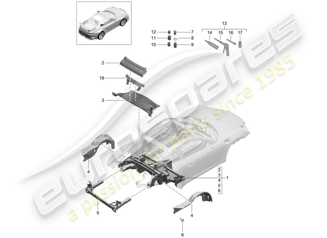 porsche 2014 (991-1 r/gt3/rs) rear end part diagram