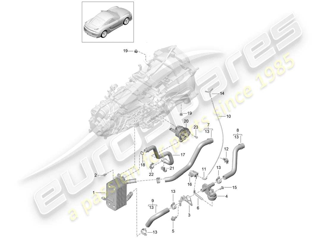 porsche 2016 (981 cayman gt4) manual gearbox heat exchanger oil pipe water pipe part diagram