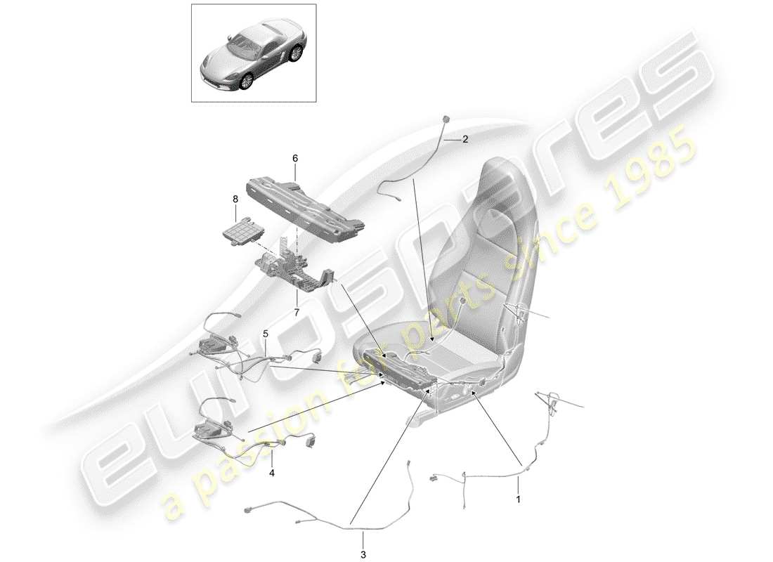 porsche 2019 (718 boxster) wiring looms switch control unit electric motor sports seat parts diagram