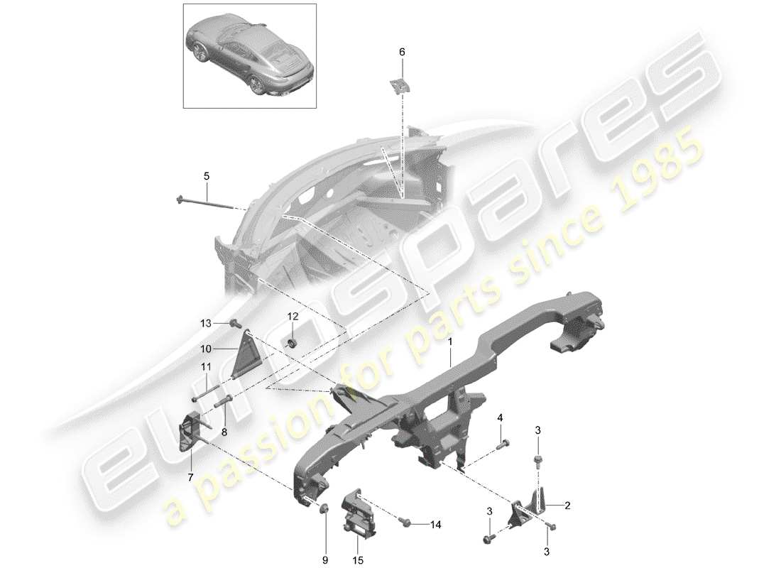 porsche 2014 (991-1 turbo) retaining frame dashboard part diagram