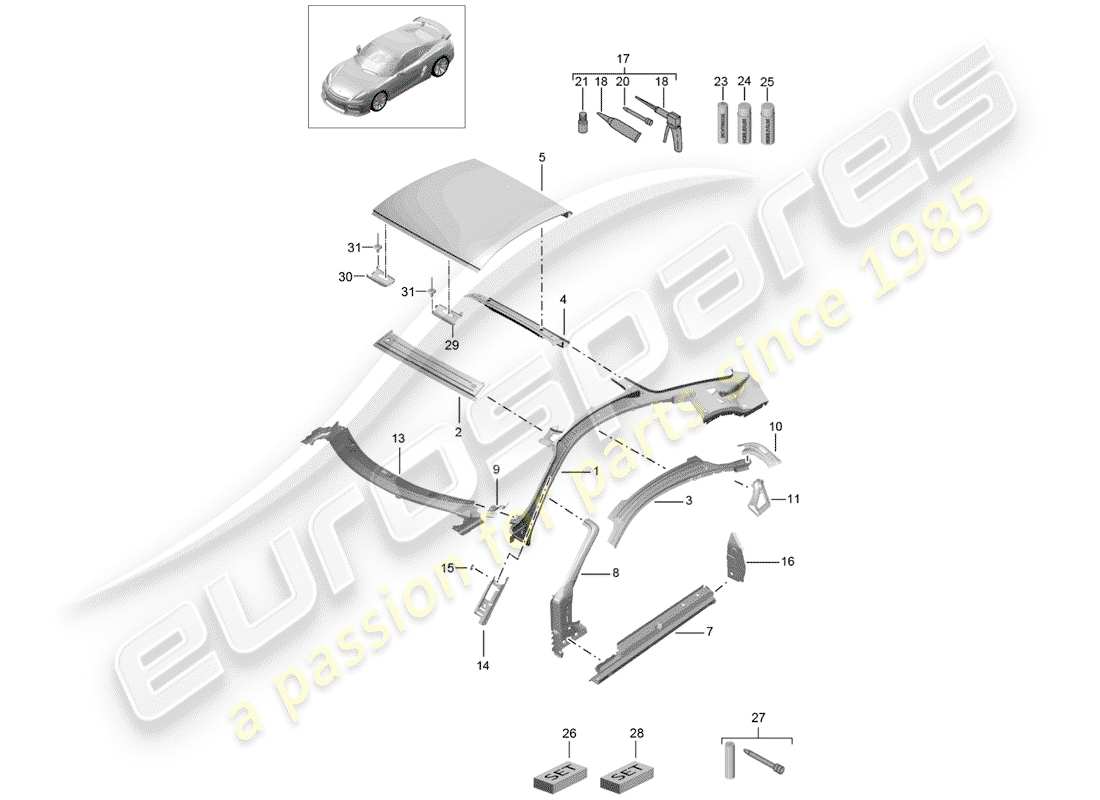 porsche 2016 (981 cayman gt4) roof scuttle part diagram