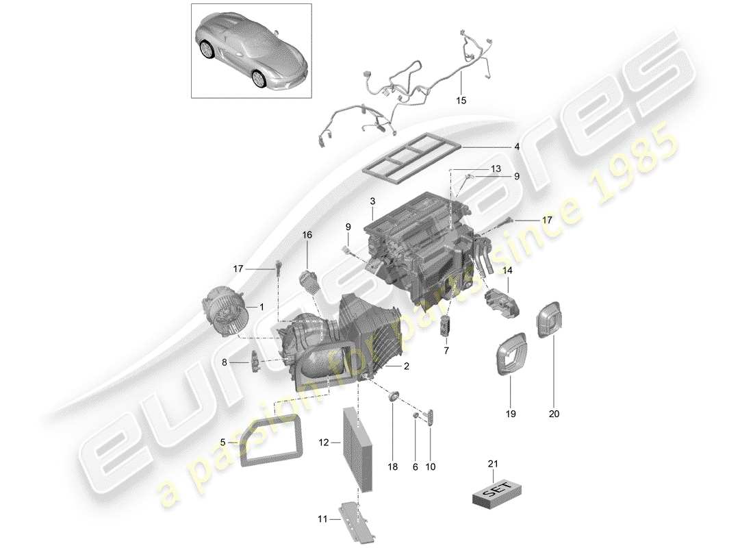 porsche 2016 (981 boxster spyder) air distribution housing and individual parts parts diagram