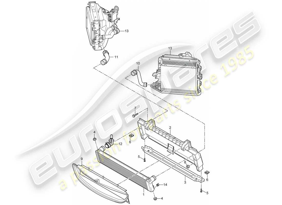 porsche 2008 (997-1 gt3) radiator parts diagram