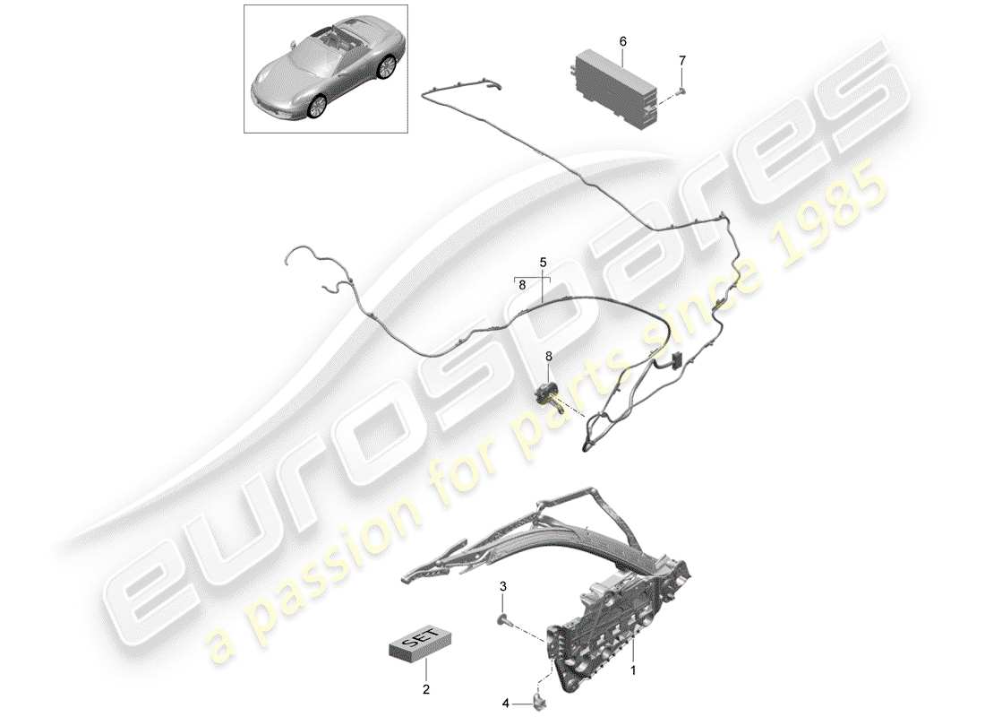 porsche 2016 (991-1) top frame side individual parts and electrical parts parts diagram