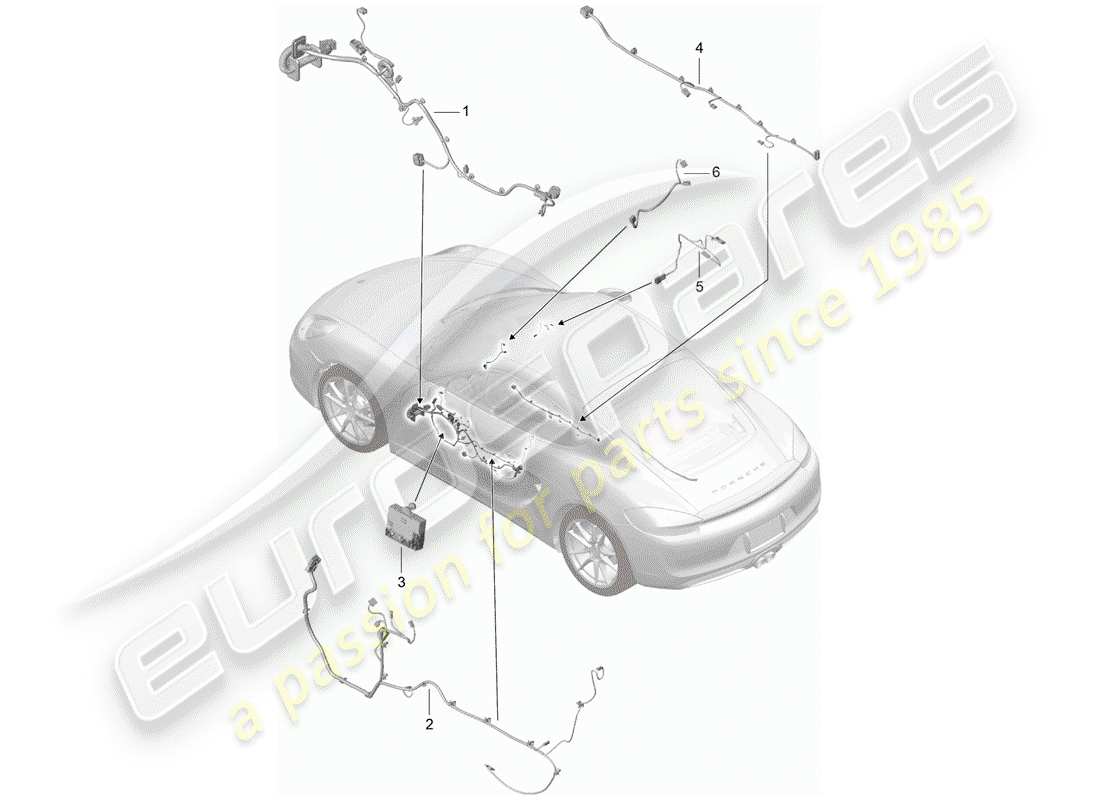 porsche 2014 (981 cayman) wiring looms doors centre console glove box control units doors stopwatch part diagram