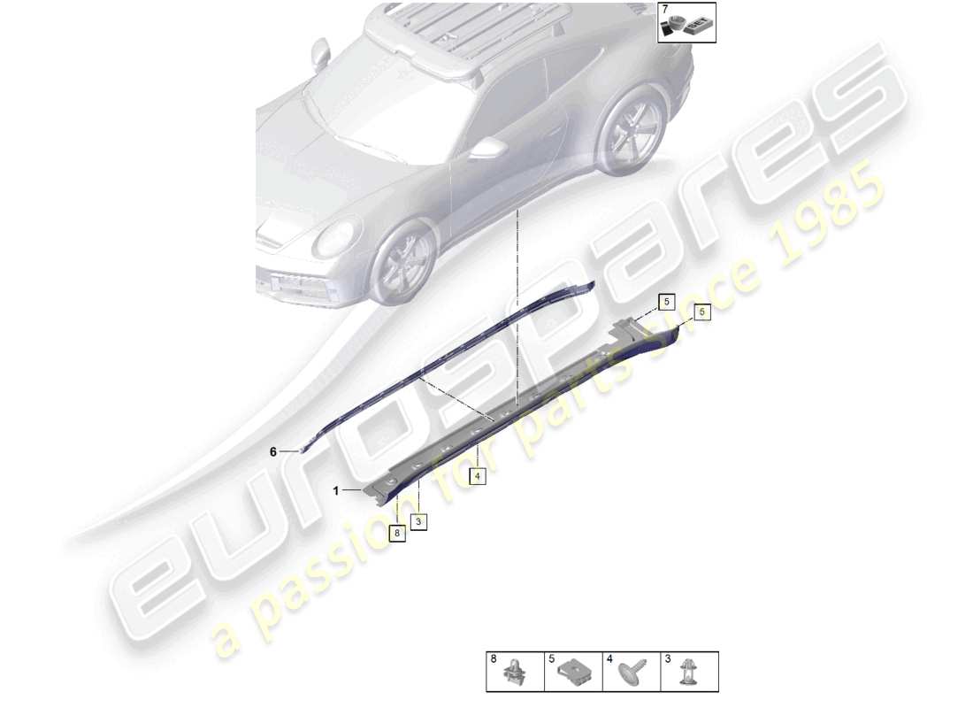 porsche 2020 (992-1) side member trim outer parts diagram