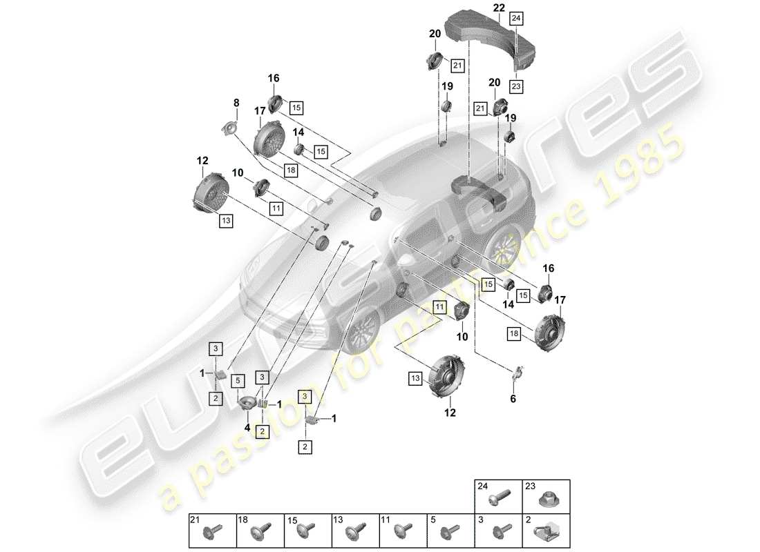 porsche 2020 (cayenne e3 9ya/9yb) loudspeaker part diagram