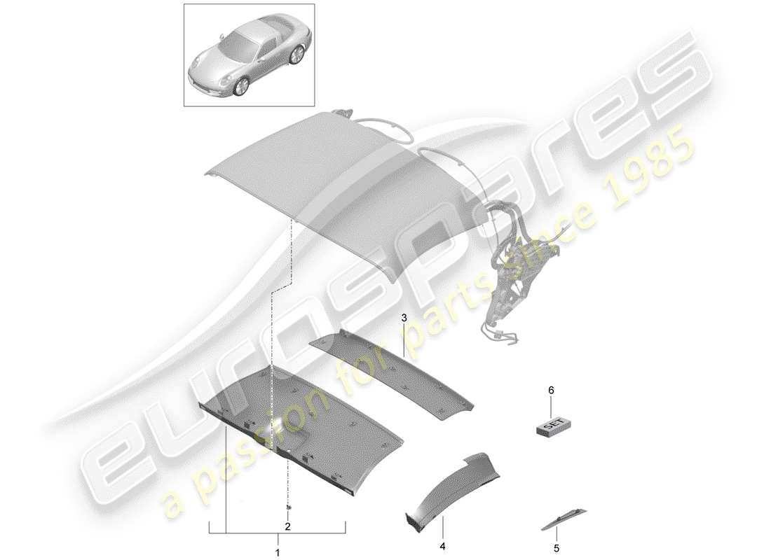 porsche 2016 (991-1) convertible top roof trim parts diagram
