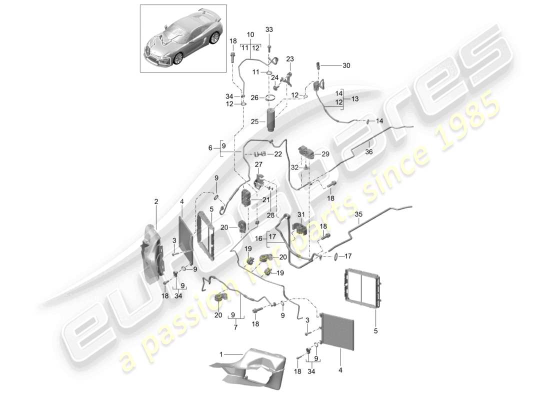 porsche 2016 (981 cayman gt4) refrigerant circuit front part diagram