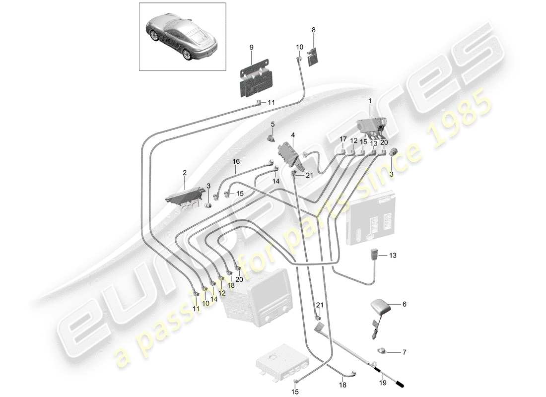 porsche 2016 (981 cayman) aerial amplifier aerial connecting line part diagram