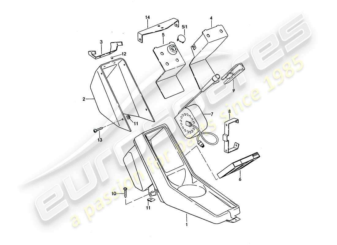 porsche 1975 (911 turbo) center console part diagram