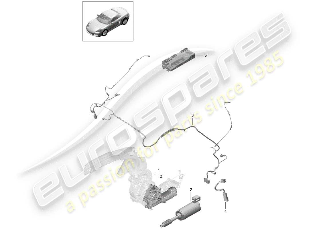 porsche 2018 (718 boxster) convertible top stowage box electric motor wire set parts diagram