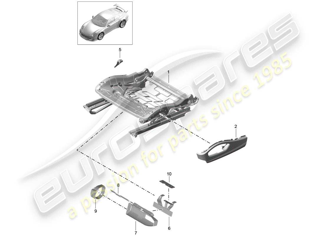 porsche 2016 (991-1 r/gt3/rs) seat frame sports seat plus accessories trim for switch part diagram