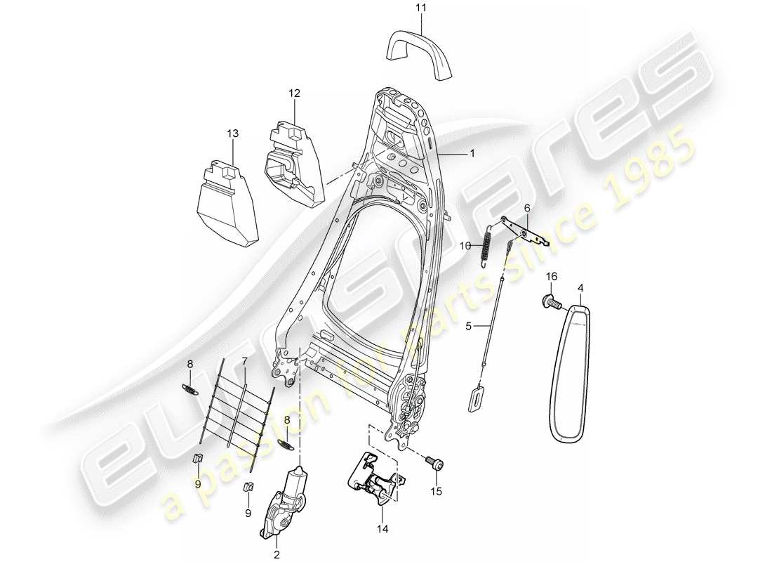 porsche 2011 (997-2 gt3) backrest frame parts diagram