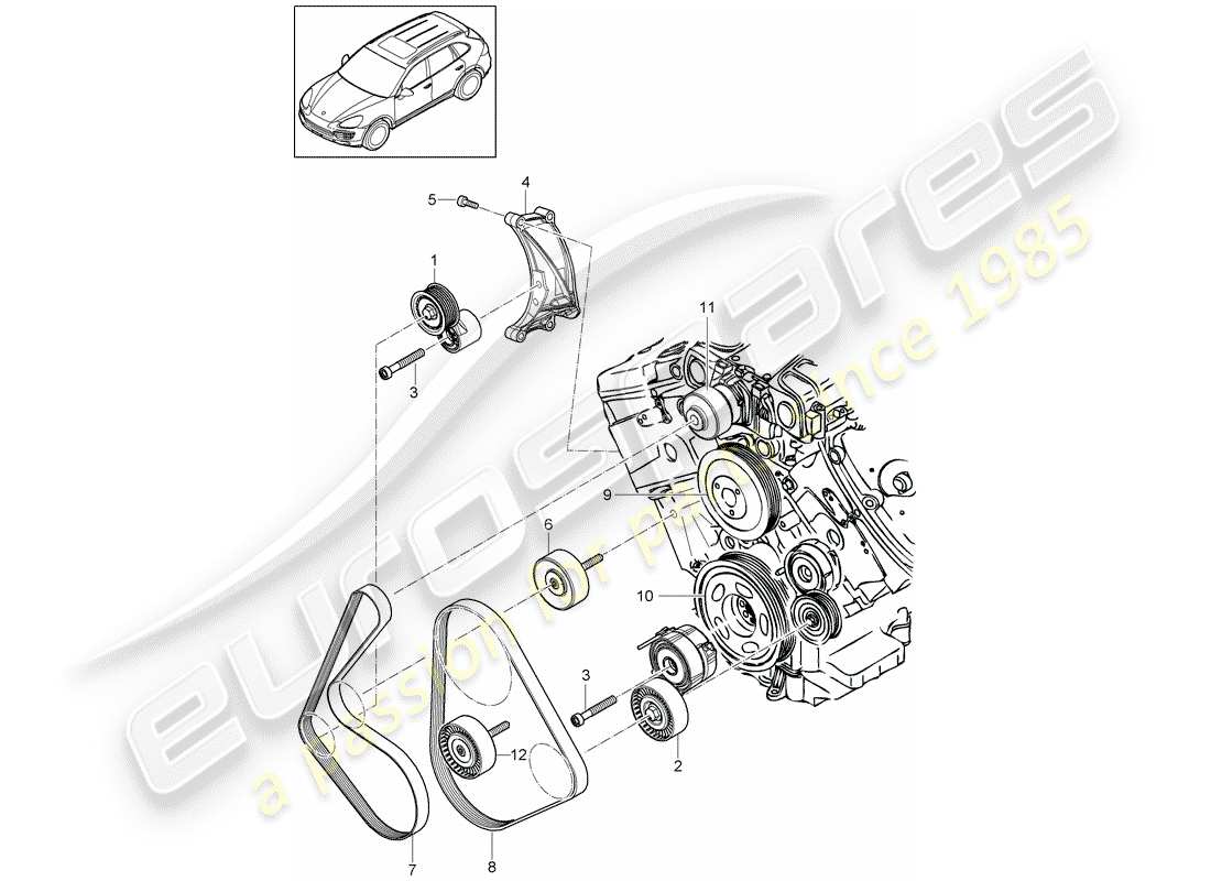 porsche 2016 (cayenne e2 92a) belt tensioner damper idler pulley poly-v-belt part diagram