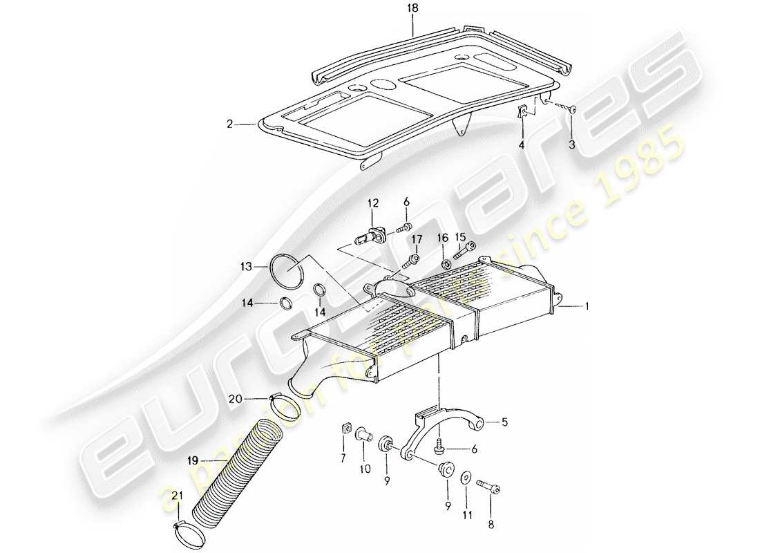 porsche 1996 (993) charge air cooler part diagram