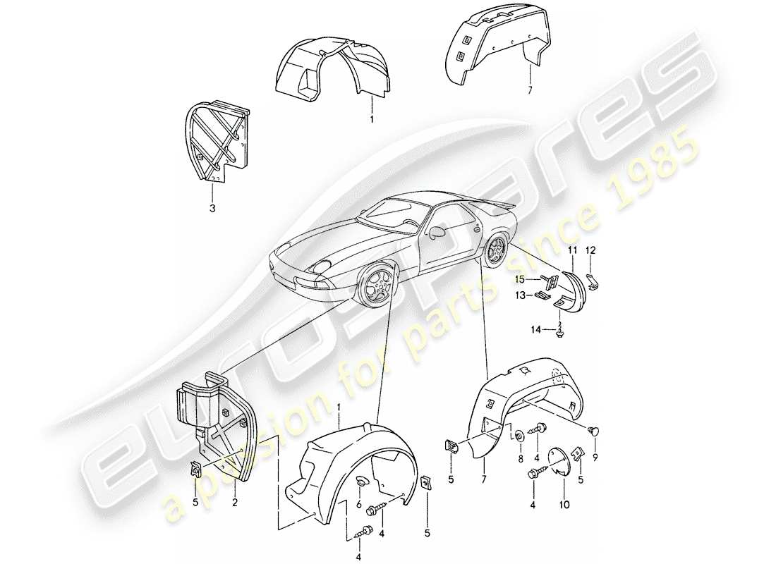porsche 1993 (928) wheelhouse protector - wheel cover - and parts diagram