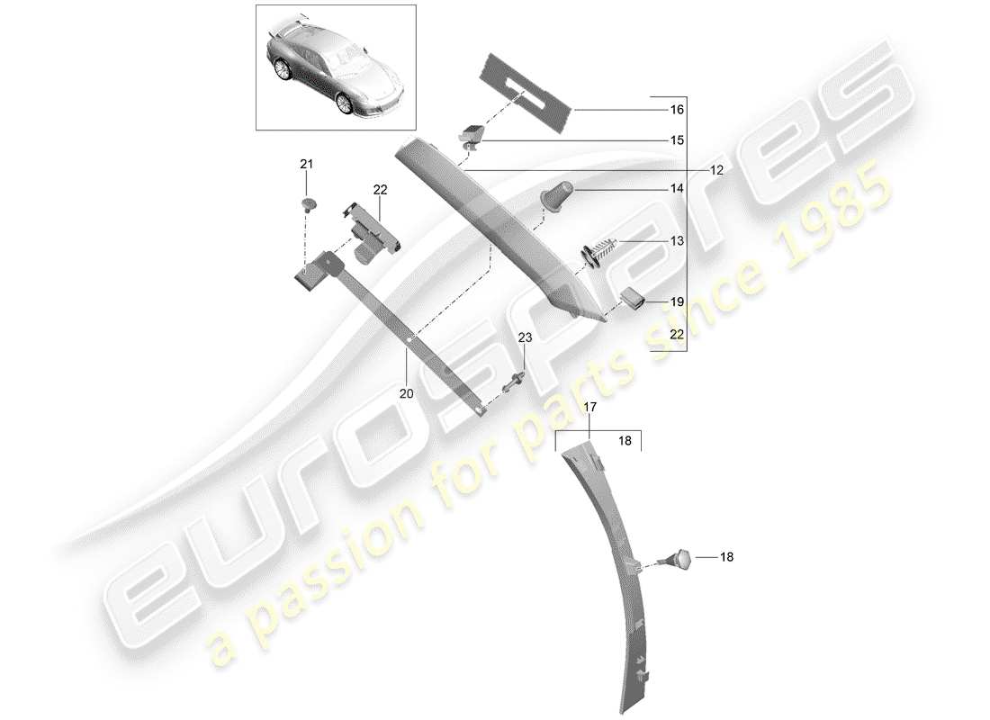 porsche 991r/gt3/rs (2019) a-pillar parts diagram
