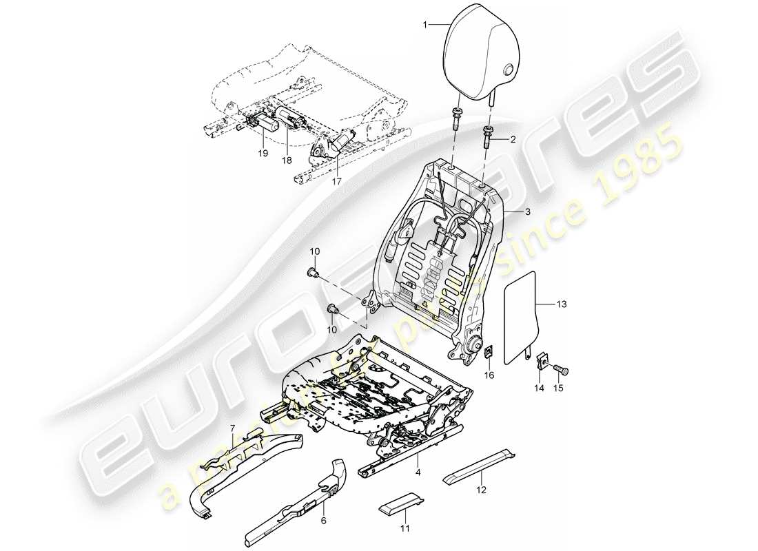 porsche 2006 (cayenne e1 9pa) backrest frame frame for seat part diagram