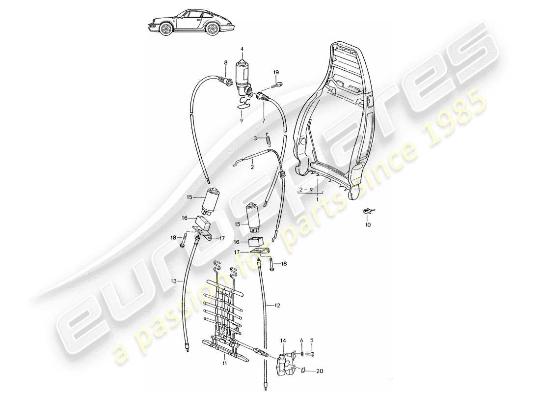 porsche seat 944/968/911/928 (1986) backrest frame - electric - manually - lumbar support - d - mj 1989>> - mj 1994 parts diagram