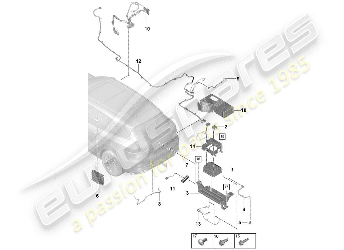 porsche 2019 (cayenne e3 9ya/9yb) battery 48 volts parts diagram