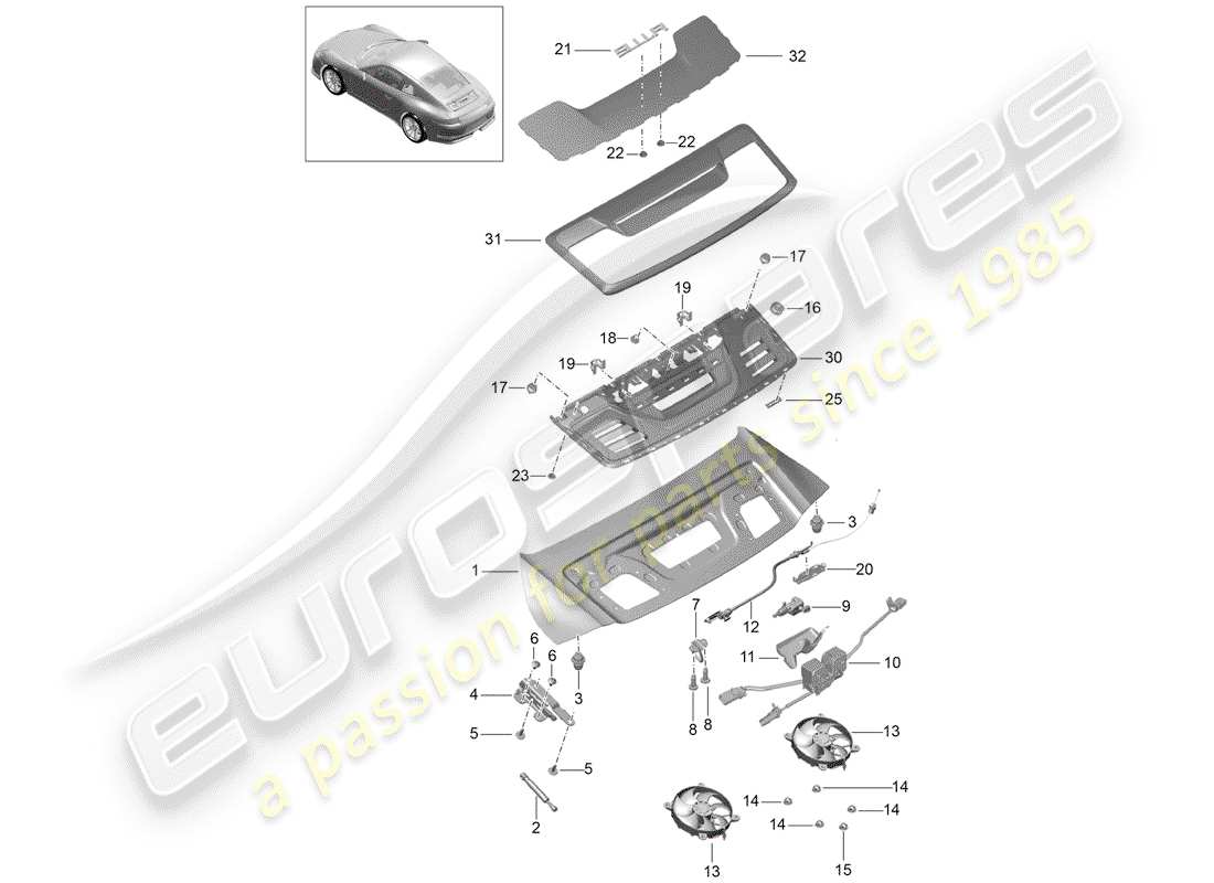 porsche 2016 (991-1 r/gt3/rs) cover rear part diagram