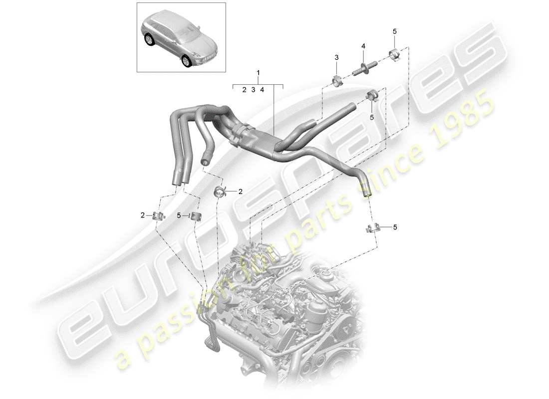 porsche 2015 (macan) fuel system fuel line engine bay part diagram