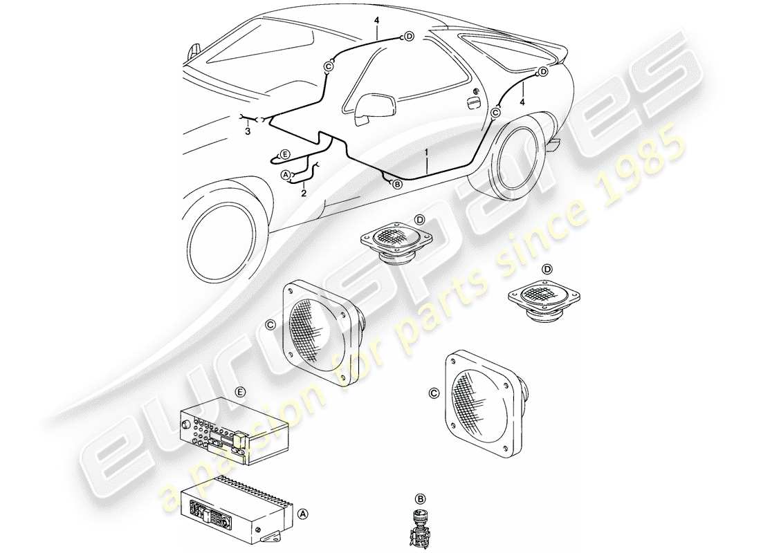 porsche 1984 (928) harness - loudspeaker - d - mj 1986>> parts diagram