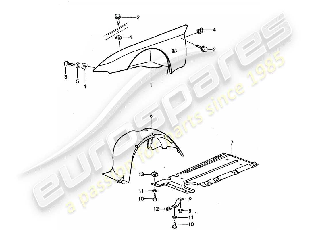 porsche 1989 (944) fender parts diagram
