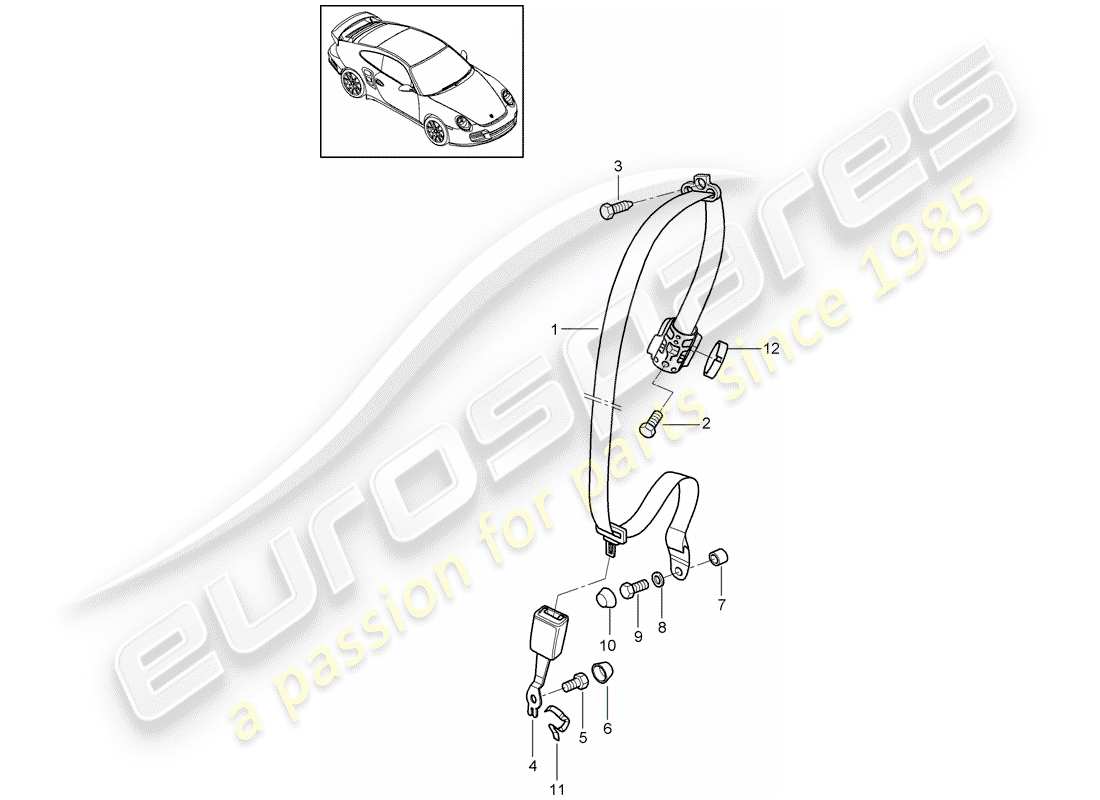 porsche 2009 997-2 turbo / gt2 seat belt parts diagram