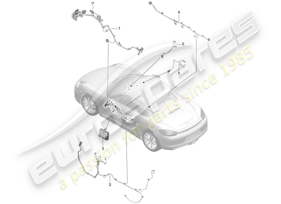 porsche 2012 (981 boxster) wiring looms doors centre console glove box control units doors stopwatch parts diagram