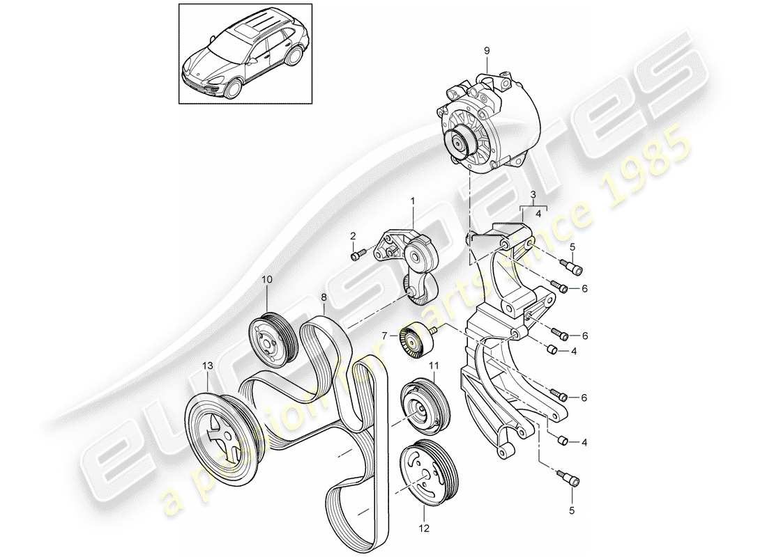 porsche 2018 (cayenne e2 92a) belt tensioner damper v-belt part diagram