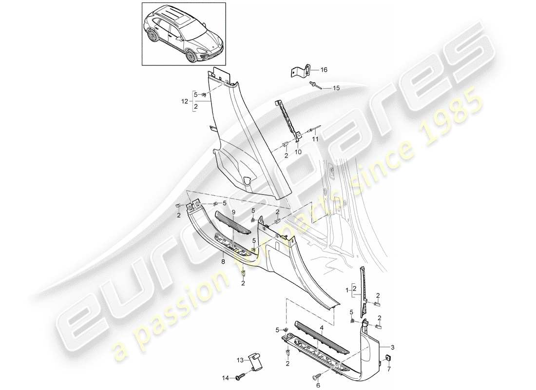 porsche 2012 (cayenne e2 92a) trim lower a-pillar b-pillar c-pillar sill trim strip inscriptions/lettering part diagram