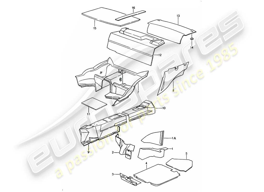 porsche 1991 (964) body shell - sound absorbers parts diagram