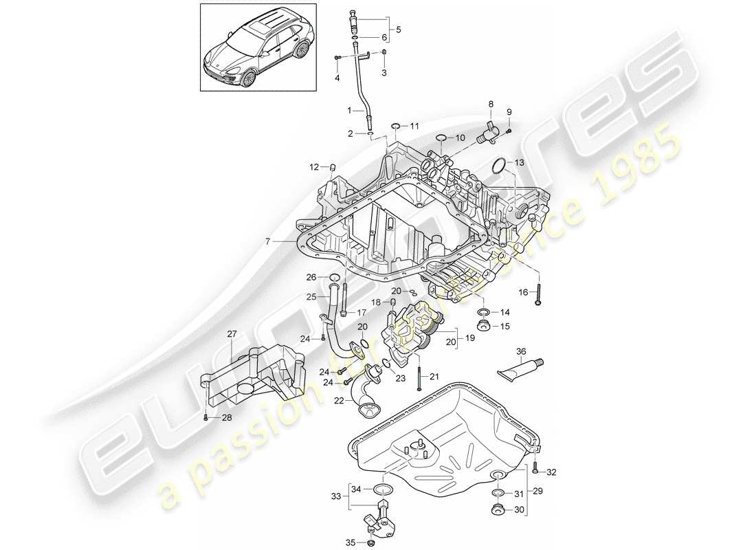 porsche 2013 (cayenne e2 92a) oil-conducting housing oil pump oil sump part diagram