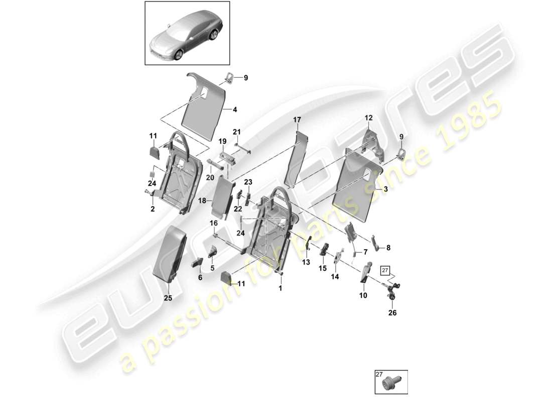 porsche 2020 (panamera 971-1) back seat backrest trim accessories comfort version sport version part diagram
