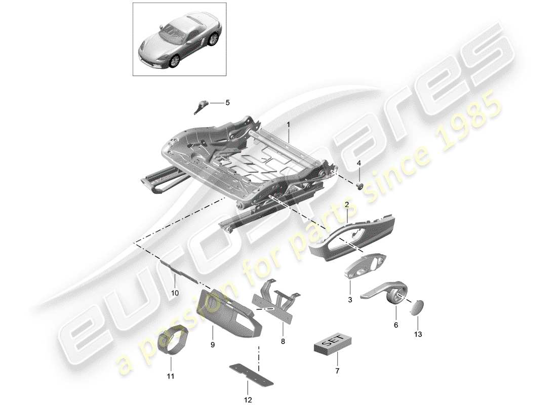 porsche 718 boxster (2017) seat frame parts diagram