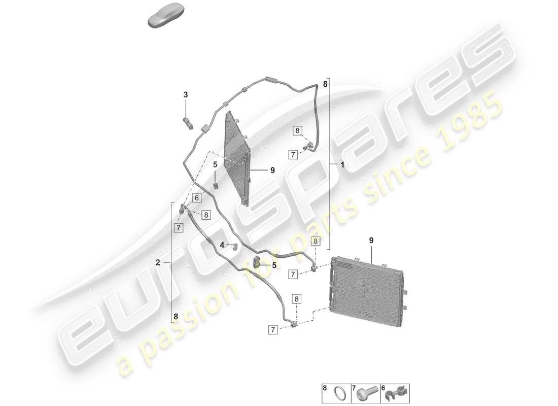 porsche 2020 (992-1) air conditioning front refrigerant line wheel housing parts diagram